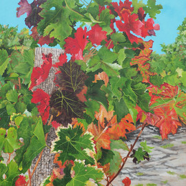 Steven Fleit: 'loire valley vineyard 1', 2018 Acrylic Painting, Landscape. Artist Description: An addition to my series of Vineyard paintings, this one from the Loire valley, France. Painting, Loire Valley, vineyards, wine, grape leafs. ...