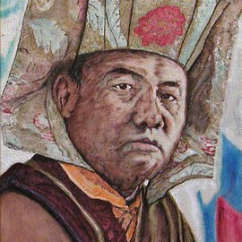 Richard Lazzara: 'karmapa', 2002 Acrylic Painting, Portrait. Artist Description: The 16th Karmapa, wearing a golden head dress, looks into your soul,' hear the lions roar.'This  sage is one among several featured with 