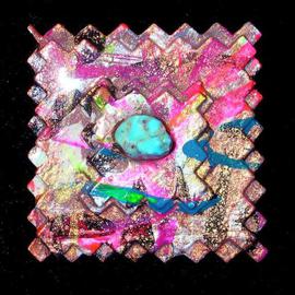 Richard Lazzara: 'postage stamp pin ornament', 1989 Mixed Media Sculpture, Fashion. Artist Description: postage stamp pin ornament from the folio LAZZARA ILLUMINATION DESIGN is available at 