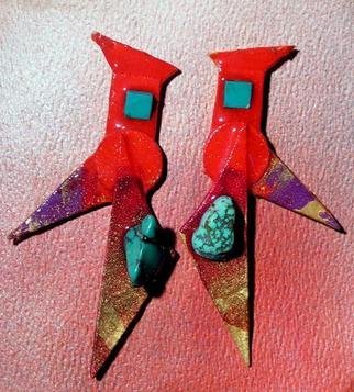 Richard Lazzara: 'red gradual turquoise ear ornaments', 1989 Mixed Media Sculpture, Fashion. red gradual turquoise ear ornaments from the folio LAZZARA ILLUMINATION DESIGN are available at 