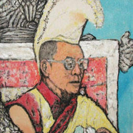 Richard Lazzara: 'young dalai lama', 2000 Acrylic Painting, Portrait. Artist Description: young dalai lama 2000  is from a card  from my visit in 1978  to Mcleod ganj and the mountain residence of the Dalai lama....