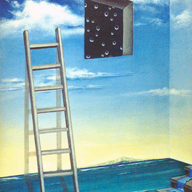 Sharon Ebert: 'Stepladder', 2006 Acrylic Painting, Surrealism. Artist Description:    surreal, surrealism, seascape, stepladder. ladder, steps, paint, wspilled water, mountains, window, room, sky, Fiji   ...