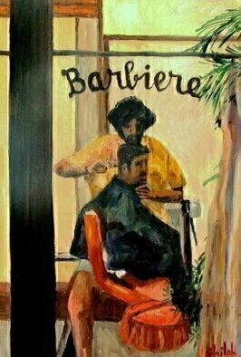 Dan Shiloh: 'barber in italy', 2017 Oil Painting, Portrait. A barber working in Chianti Italy...