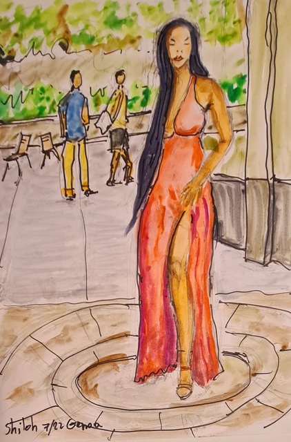 Dan Shiloh  'Genoa Italy Woman Pose', created in 2023, Original Painting Tempera.