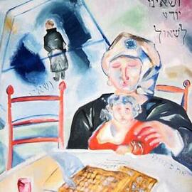 Shoshannah Brombacher: 'the son who can t ask', 1997 Oil Painting, Judaic. Artist Description: I created a lot of art for Pesach, wrote a complete Haggadah, series of the 15 Steps, Chad kadya, Echad mee yodea, in black and white or in color, painted the seder, and more. This painting belongs to a series of four, depicting the four sons in the ...