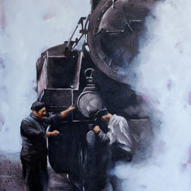 Igor Shulman: 'steam machines 6', 2018 Oil Painting, Figurative. Artist Description: I have always admired these machines. They are huge, like mammoths and scary, like a terminator. Shrouded in steam, they make some sort of strange sounds. They enchant and frighten. They reflected a whole era. And these scared obey the man. Incredible    The picture is painted in oil ...