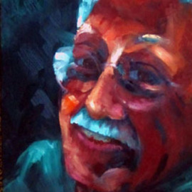 Sue Johnson: 'Errol', 2011 Oil Painting, Portrait. Artist Description:  I was messing around with wet on wet painting and fell into making small portraits of friends.  This is my partner, Errol.  He is a consistently happy kind of guy.  Lucky me.     ...