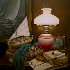 Slava Chylikin: 'bulbs and tubes', 2017 Oil Painting, Still Life. Artist Description: Memories of the SeaKeywords: lamp, pipe, model sailboat...