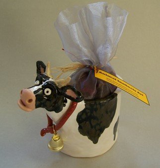 Suzanne Noll: 'Cow Potpourri Vase Item  V1079', 2011 Ceramic Sculpture, Animals.        Moooooo- ve over Cow lovers, this ceramic cow potpourri vase comes with a bag of Apple Cider Potpourri to be both a great for decoration as well as filling your or a friends home with a pleasant fragrance. I added a little bell to the cow's scarf as an...