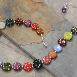 Whimsical Handmade Porcelain Multi Color, Polka dot Necklace N0105 By Suzanne Noll