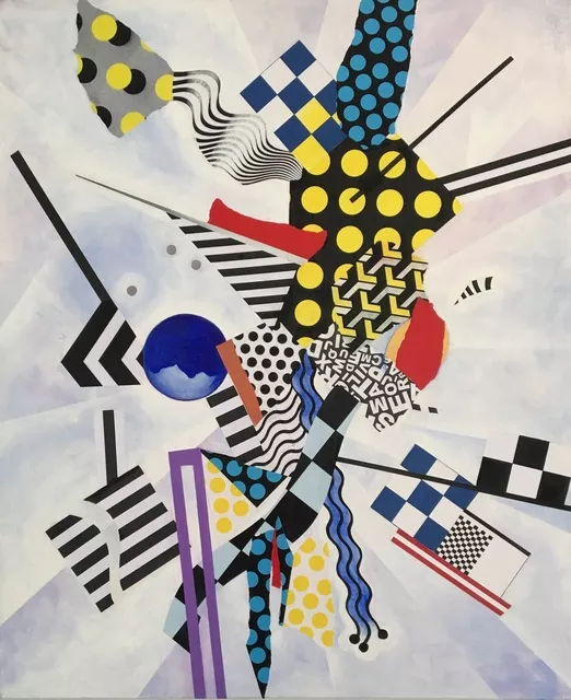 Steve Doan: 'stand up straight', 2019 Mixed Media, Abstract. Kandinsky inspired. The next step into POP ART STREET ART. Art work Balanced in composition and colour. A series of three all in the same direction and balance. There is an hint of Bauhaus commonly known as a German art school operational from 1919 to 1933 that combined crafts and ...