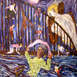 Stephen Mead: 'Salutations', 1991 Oil Painting, Visionary. Artist Description:  Evocative mural size work, part of the DVD Murals in Motion, Indieflix.  com....