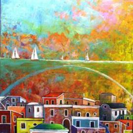 Giuseppe Sticchi: 'Corricella 3', 2011 Acrylic Painting, Surrealism. Artist Description:  Villaggio di pescatori sull'isola di Procida ( Napoli) ...