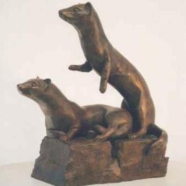 Sue Jacobsen: 'Ferret Family on Full Alert', 2002 Bronze Sculpture, Animals. Artist Description: The sleek form and intense movement of these animals captivated me, beautiful bodies. ...