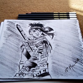 Warrior Charcoal Pencil Sketch, Syed Waqas  Saghir