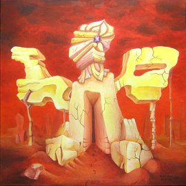 Viktoria Zhornik: 'Sphinx', 2012 Acrylic Painting, Surrealism. Artist Description:  architecture, the distance, the house, dunes, rocks, sky, landscape, sand, desert, traces, structure, sphinx ...