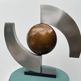 Ted Schaal: 'vortex i', 2023 Bronze Sculpture, Abstract. Artist Description: Vortex I is bronze and stainless steel. It is mounted to a black granite base. ...