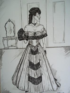 Teresa Peterson: 'Victorian Ballgown', 2013 Ink Painting, Fashion.  Victorian Era   ...