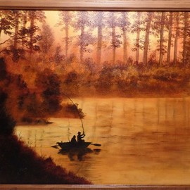 Teri Paquette: 'early morning fishing', 2020 Oil Painting, Landscape. Artist Description: DRIVING EARLY ONE MORNING- WE CAME UPON THIS SIGHT OF MEN FISHING- THE MORNING DEW WAS STILL ON AL THE FOLIAGE- IT WAS GLISTENING AND STRIKING TO SEE- FRAMED- PAINTED ON STRETCHED CANVAS- SIGNED...