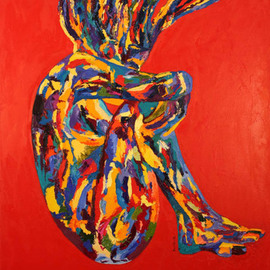 Terri Higgins: 'How Far I Fell', 2013 Oil Painting, Figurative. Artist Description:     Female figure falling, abstract, red.     ...