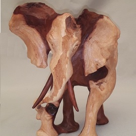 Mopane Root Carved Elephant, Ruben Roos