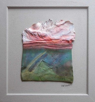 Timothy Scott: 'Landscape with Clouds', 2010 Acrylic Painting, Abstract.  Sunset frilly clouds over land.Acrylic on high fired porcelain.Dimension includes frame and wood background.                                  ...