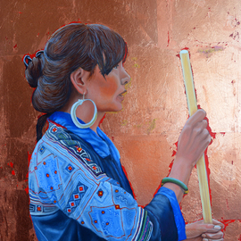 Thu Nguyen: 'the black hmong princess', 2018 Oil Painting, Portrait. Artist Description: oil and copper leaf on panel , 16 x 20 inches, framed ready to hang...