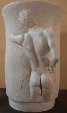 Terry Mollo: 'VAse With Male Figure', 2006 Ceramic Sculpture, Figurative. Partial male figure in high relief on vase appears to be gazing inside. This is the original fired ceramic, milkcoated. Piece can be cast in one of many materials for interior or exterior display....