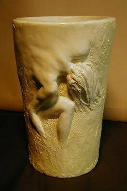 Terry Mollo: 'Vase With Female Figure', 2006 Ceramic Sculpture, Figurative. Partial female figure in high relief on vase appears to emerge from inside. The original fired ceramic has been sold, but the piece can be cast in one of many materials for interior or exterior display. ...