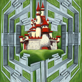 T. Smith: 'A Palace and a Prison', 2008 Oil Painting, Surrealism. Artist Description:   Escher- esque in impossible geometry, the palace is a desired ideal perched on a pedestal surrounded by walls that cannot be scaled.  The title suggests that which you covet and attempt to protect can ultimately imprison you. The idyllic fairy- tale like palace is both beautiful and impenetrable. ...