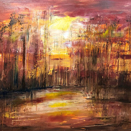 Uma Singh: 'good morning', 2017 Oil Painting, Landscape. Artist Description: Painting, Oil Coloron CanvasBiafarin Artwork Code: AW127127934I have used oil colors , brush, knifeover canvas to expressthe warmth of the rising sunas experienced . The positivity the red and yellow glow brings with it melting the darkness away is a hard emotion to define. ...