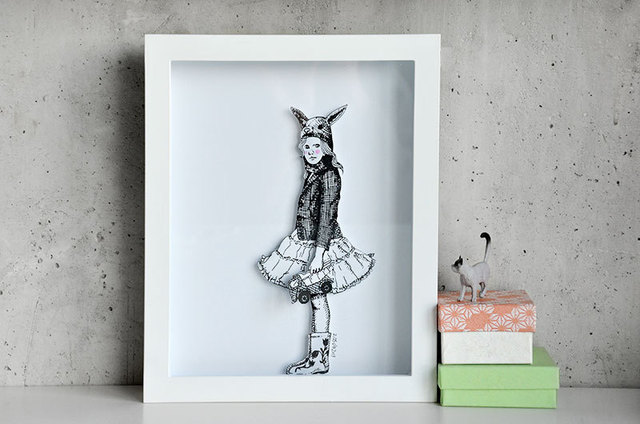 Artist Aleksandar Janicijevic. 'Girl With Bunny Ears' Artwork Image, Created in 2014, Original Drawing Pen. #art #artist