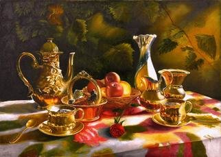 Vasily Zolottsev: 'The memories Tea together', 2010 Oil Painting, Still Life.   There is something to recall to two people, sitting in a shady arbour and drinking tea. . .  ...