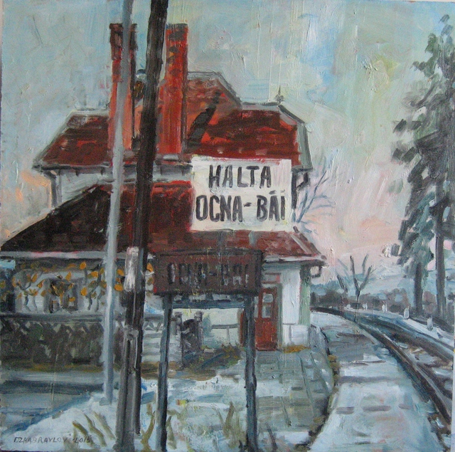 Vasyl Dzhabraylov  'Old Railway Station', created in 2015, Original Painting Oil.