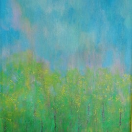 Valerie Leri: 'sojourn into spring', 2015 Acrylic Painting, Landscape. Artist Description: Original painting with pale green metal frame. ...