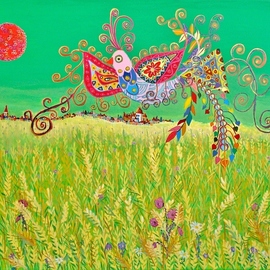 Mimi Revencu: 'Flight in June', 2011 Acrylic Painting, Landscape. Artist Description:  art, contemporaryart, Acrylic, artwork, Forest, bird, ArtCollector, temptation, artforsale, mimirevencu, mirabilism, artmogallery, artmo, magic...
