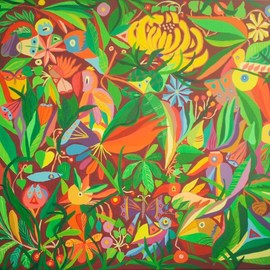 Mimi Revencu: 'Jungle 2', 2010 Acrylic Painting, Landscape. Artist Description:  city, art, painting, contemporaryart, Acrylic, artwork, birds, green, ArtCollector, illustration, glarify, artforsale, modern art, acrylic paint, visual arts, artfair, mimirevencu, mirabilism, artmogallery, artmo, romanianart...