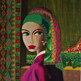 Mimi Revencu: 'girl with swarovski earring', 2017 Acrylic Painting, Landscape. Artist Description: It is a story about fashion. He s always coming back. Is an allusion to the famousGirl With A Pearl Earring ...