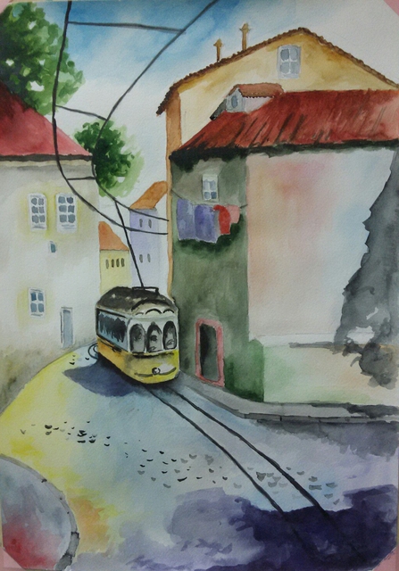Victoria Zavyalova  'Yellowtram', created in 2016, Original Watercolor.