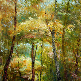 Vladimir Volosov: 'autumn forest elegy', 2023 Oil Painting, Abstract Landscape. Artist Description: Vladimir Volosov is an  established American artist with international exposure.After an accomplished career at the forefront of modern physics - as a PhD scientist and professor, he turned to visual arts after years of strenuous study of the earths fragility, which led to his realisation of the sacredness ...