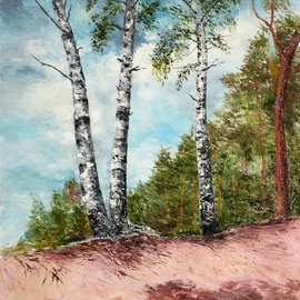 Vladimir Volosov: 'birches on the slope', 2022 Oil Painting, Landscape. Artist Description: When I create my piece, I wish to convey the emotions I feel for the scene or objects to the viewer.  I want the viewer to be an active participant in my joy, melancholy, humor, nostalgia.  To me, the process of creating a work is transcendental I am ...