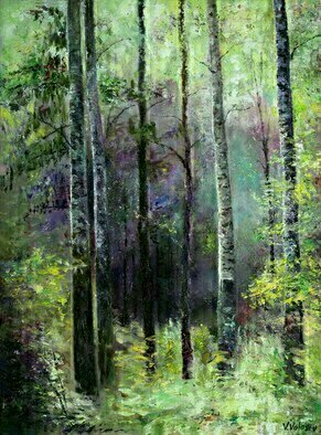 Vladimir Volosov: 'in dark blue forest', 2018 Oil Painting, Landscape. I offer free shipping across the planet as my gift to you   the buyer        There is no doubt that visual art is a powerful medium. It has the ability to inspire and to move us deeply.The author s goal to engage the viewer in the creative process. He invites ...