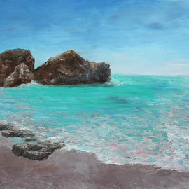 Vladimir Volosov: 'turquoise bermuda waters', 2023 Oil Painting, Marine. Artist Description: Vladimir Volosov is an  established American artist with international exposure.After an accomplished career at the forefront of modern physics - as a PhD scientist and professor, he turned to visual arts after years of strenuous study of the earths fragility, which led to his realisation of the sacredness ...