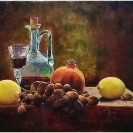 Vlad Lado Doychinov: 'still life', 2018 Acrylic Painting, Still Life. Artist Description: fruits, dark, light, colors...