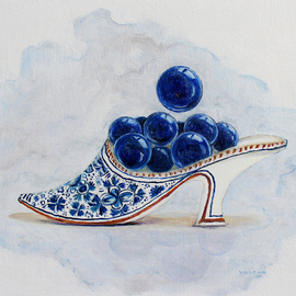 Volova Volova: 'delfts blue slipper', 2021 Oil Painting, Still Life. Artist Description: oils on panel, framed...