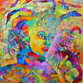 Vyara Tichkova: 'gorgona', 2018 Oil Painting, Portrait. Artist Description: vyara tichkova, oil, canvas, painting, gorgona, woman, snakes, portrait, face, hand, mythology, colorfull...