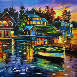 Daniel Wall: 'beautiful living', 2020 Oil Painting, Landscape. Artist Description: Lake, cabin, island, vacation home...