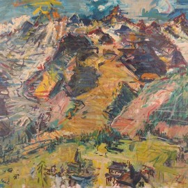 Wayne Ensrud: 'sas fee in the alps', 1978 Oil Painting, Landscape. Artist Description: A riveting view of Sas- fee in the Alps harkening back to the Kokoschka influence of this American art legend. ...