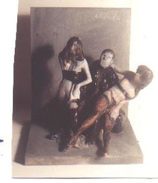 Harry Weisburd: 'Artist and 2 Models', 2001 Ceramic Sculpture, Erotic. Painted Ceramic  and Wood Sculpture  ...