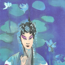 Chinese Opera Singer With Lotus Flowers, Harry Weisburd